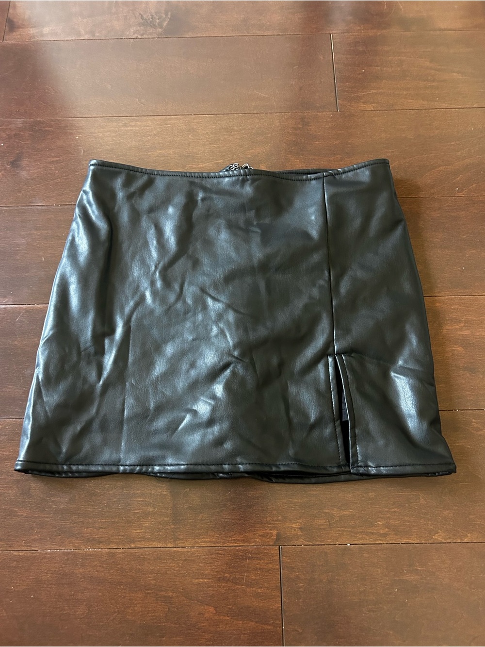 Fashion Nova Black Faux Leather Mini Skirt with Front Slit